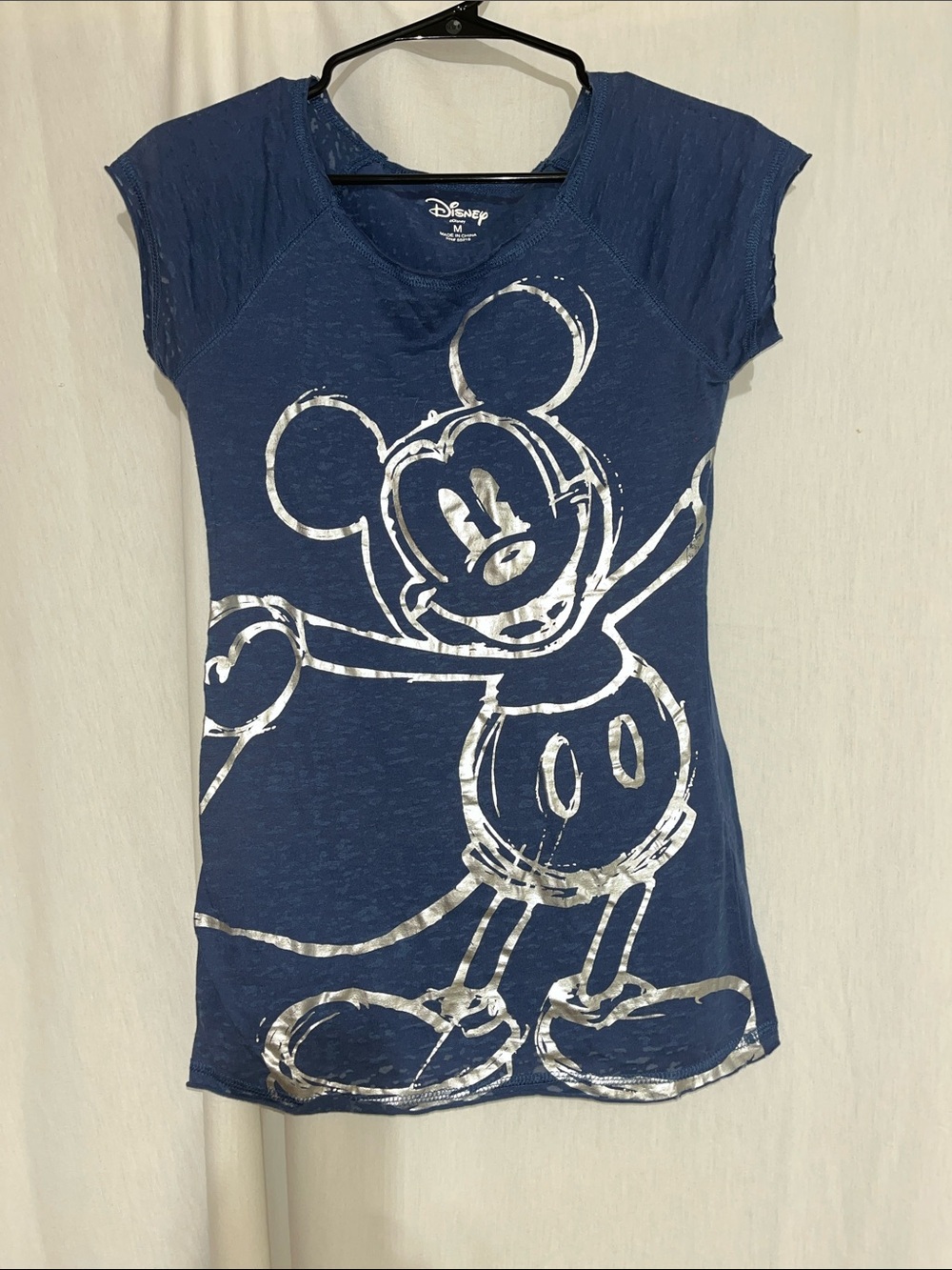 Disney Navy Blue with Silver Mickey burnout tee junior size m